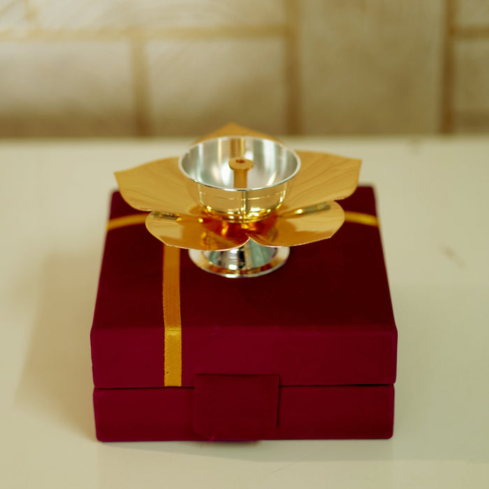 Lotus Diya / Deepak with Velvet Box - Brass Globe