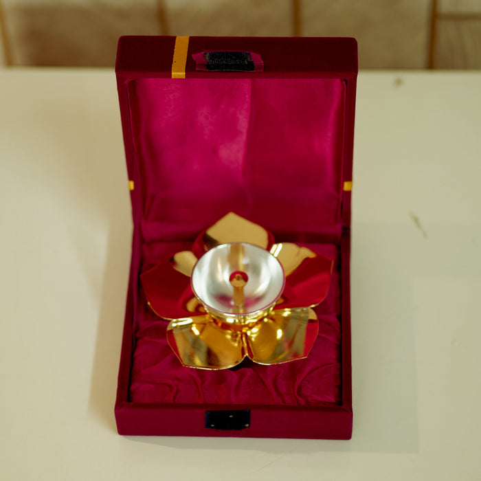 Lotus Diya / Deepak with Velvet Box - Brass Globe