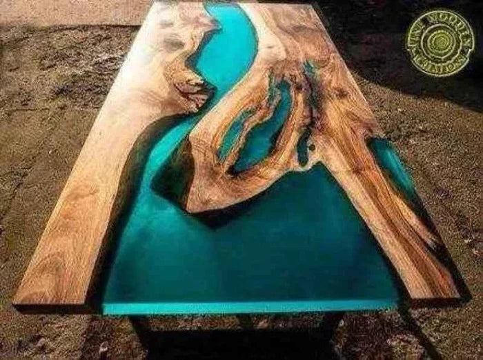 Matt Blue Translucent Epoxy Dining table with legs - Pacific Resin Art