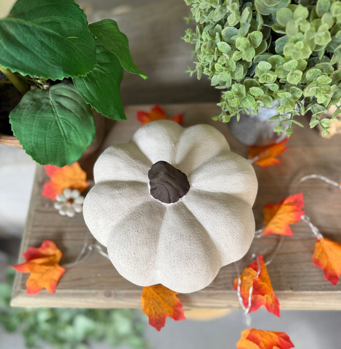 Medium Cotton White Rustic Ceramic Pumpkin