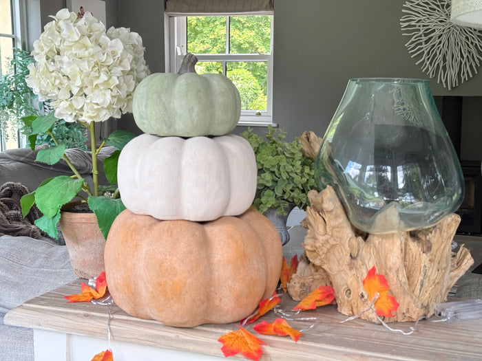Medium Cotton White Rustic Ceramic Pumpkin