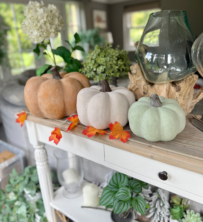 Medium Cotton White Rustic Ceramic Pumpkin