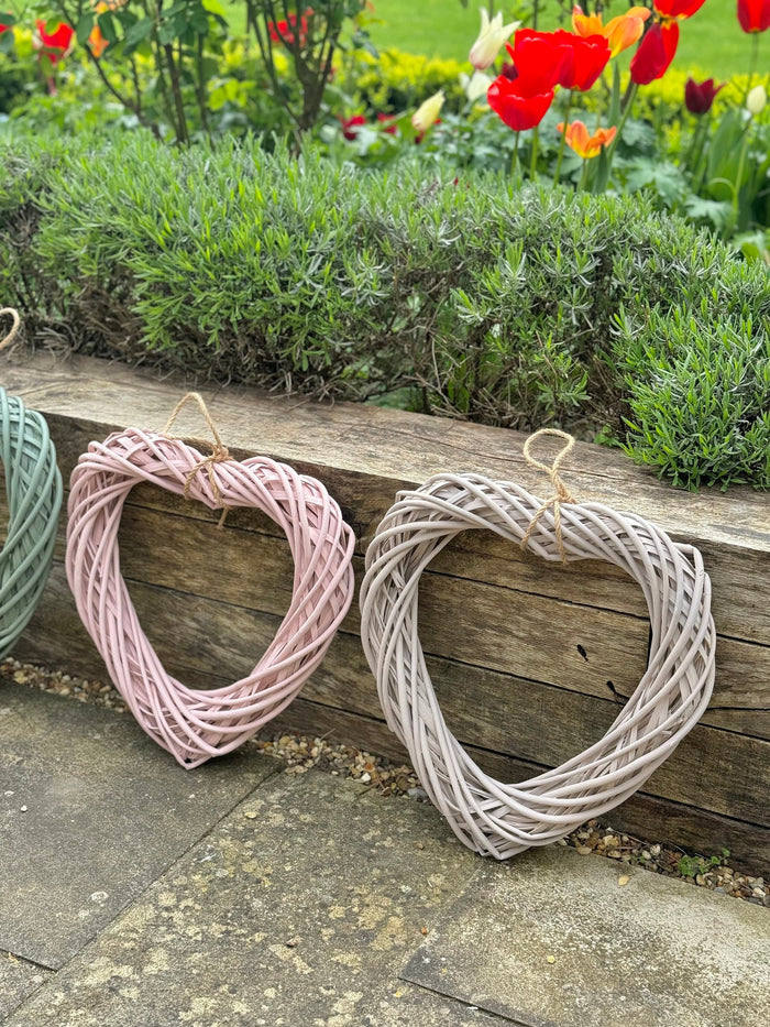 Medium Taupe Wicker Hanging Heart - 40cm