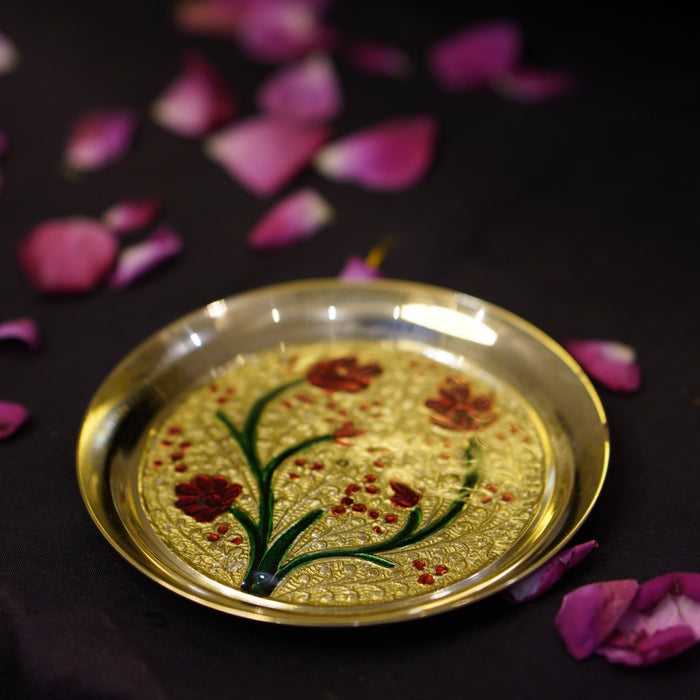 Meenakari Bhog Pooja Plate - Brass Globe -
