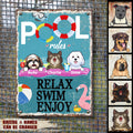 Metal Pool Sign, Gifts For Pet Lovers, Relax Swim Enjoy Flamingo Personalized Metal Signs
