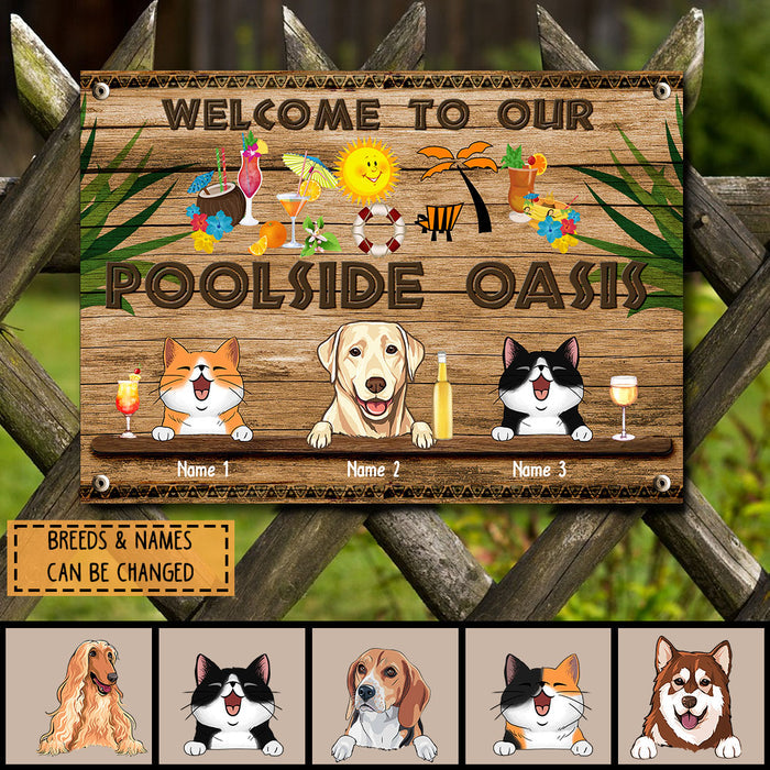 Metal Poolside Signs, Gifts For Pet Lovers, Welcome To Our Poolside Oasis Personalized Home Signs