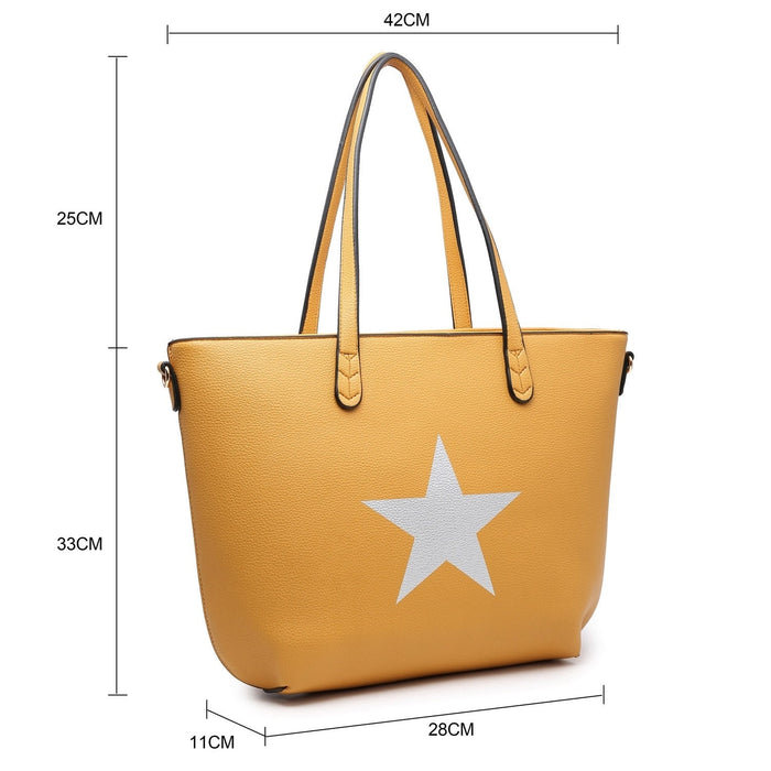 Mustard Yellow Star Tote/Handbag with Silver Star design