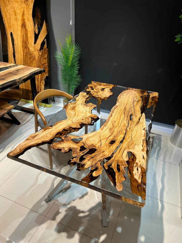 Mystic Transparent Multiwood Resin Dining table  | Luxury Resin Dining Table with legs - Pacific Resin Art