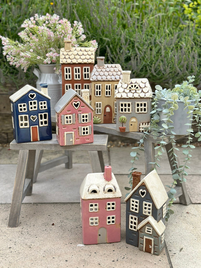 Navy Blue Traditional Village House Candle Holder