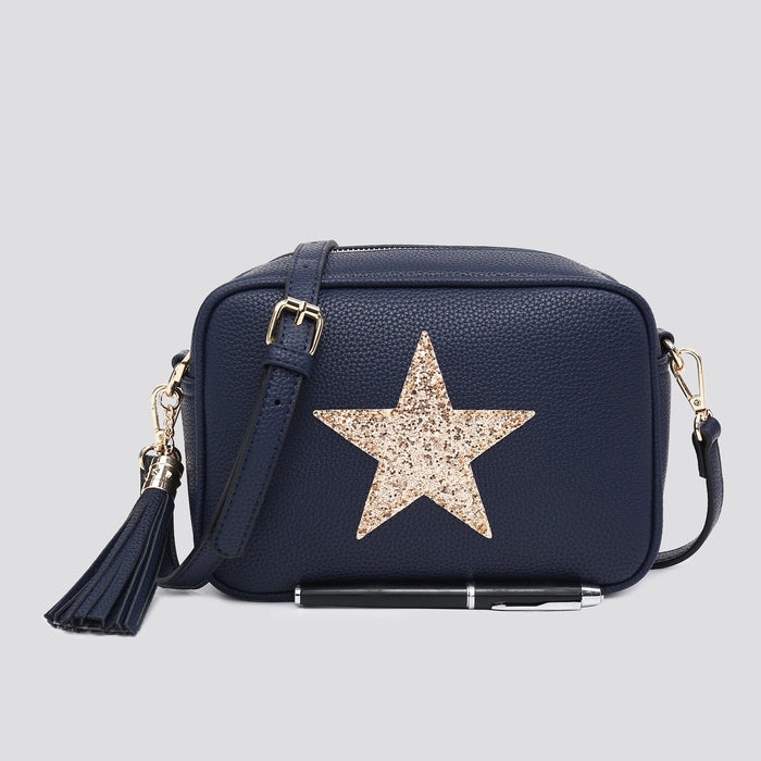 Navy Cross Body Handbag with Gold Star