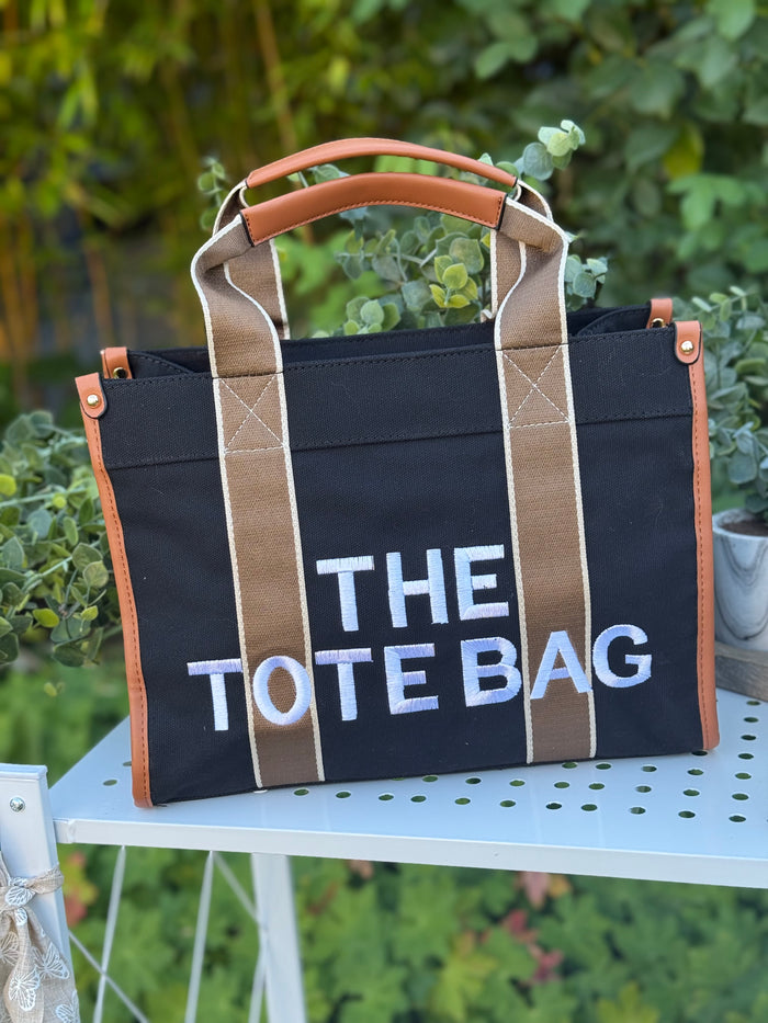 New Embroidered Tote Bag - Black