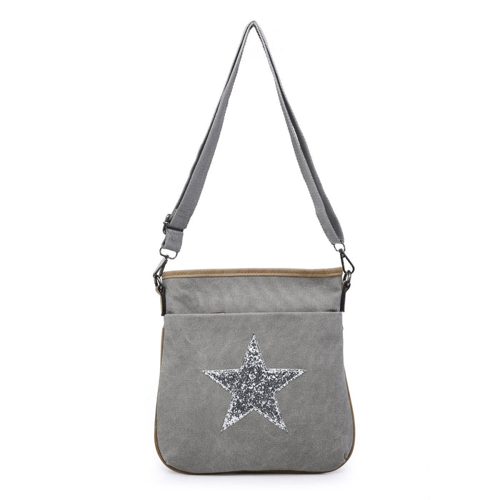 Pale Grey Flat Star Cross Body Messenger Bag