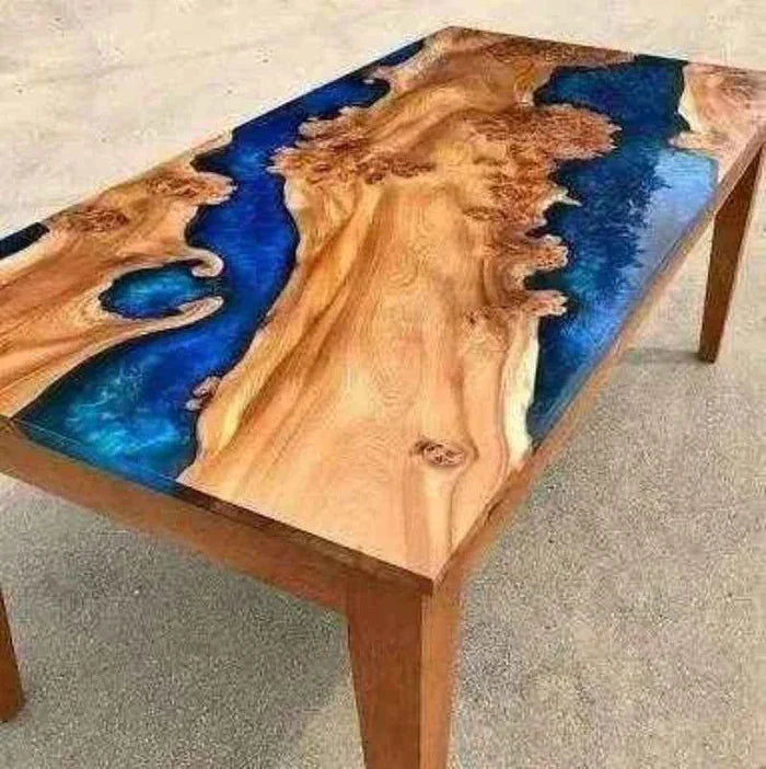 Pearl Dark Blue Resin Dining Table - Elegant and Stylish Centerpiece for Your Home with legs - Pacific Resin Art