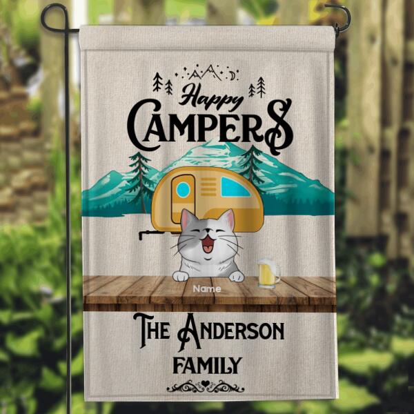 Personalized Dog & Cat Flag, Gifts For Pet Lovers, Happy Campers Mountain Flag, Yellow Camper Van