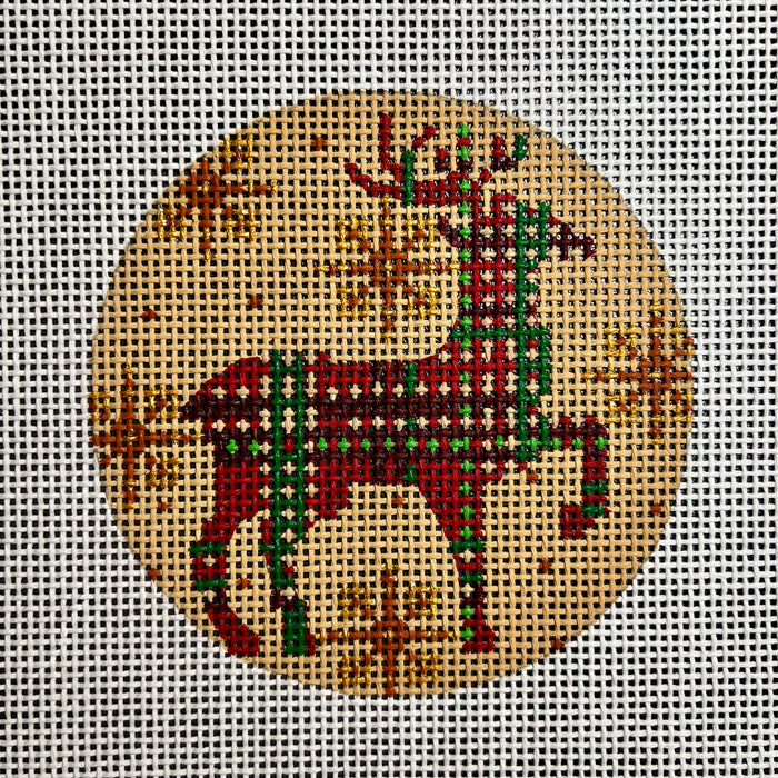 Plaid Reindeer 4" Round Ornament