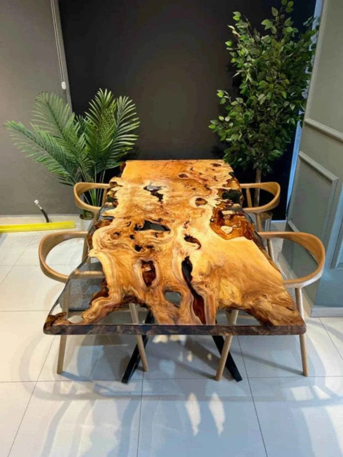 Polished Aura Black Resin Dining Table with legs - Pacific Resin Art