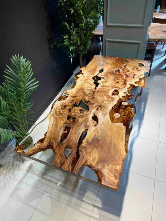 Polished Aura Black Resin Dining Table with legs - Pacific Resin Art