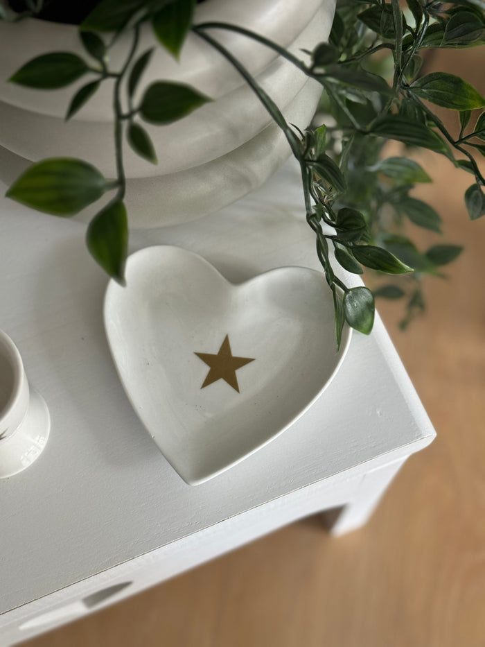 Porcelain White Heart Dish with Gold Star