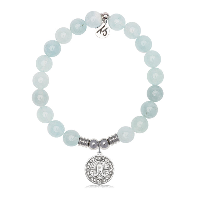 Prayers Charm with Blue Aquamarine Jade Gemstone Bracelet