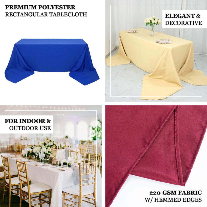 Premium polyester rectangular tablecloth in blue and yellow for elegant decor.