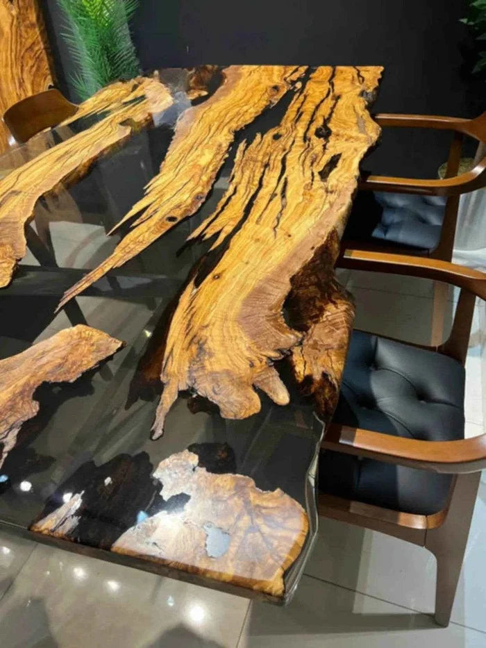Prism Aura Black Resin Dining Table | Luxury Wooden Table For Dining with legs - Pacific Resin Art