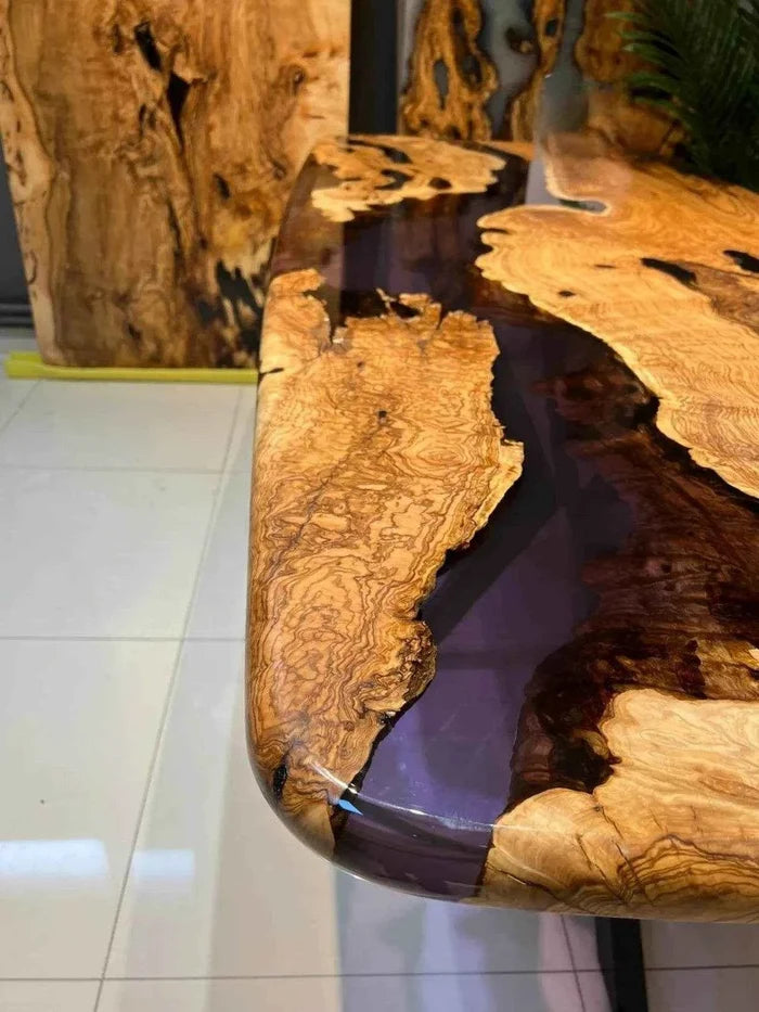 Purple Stream Wooden Resin Dining table with legs - Pacific Resin Art