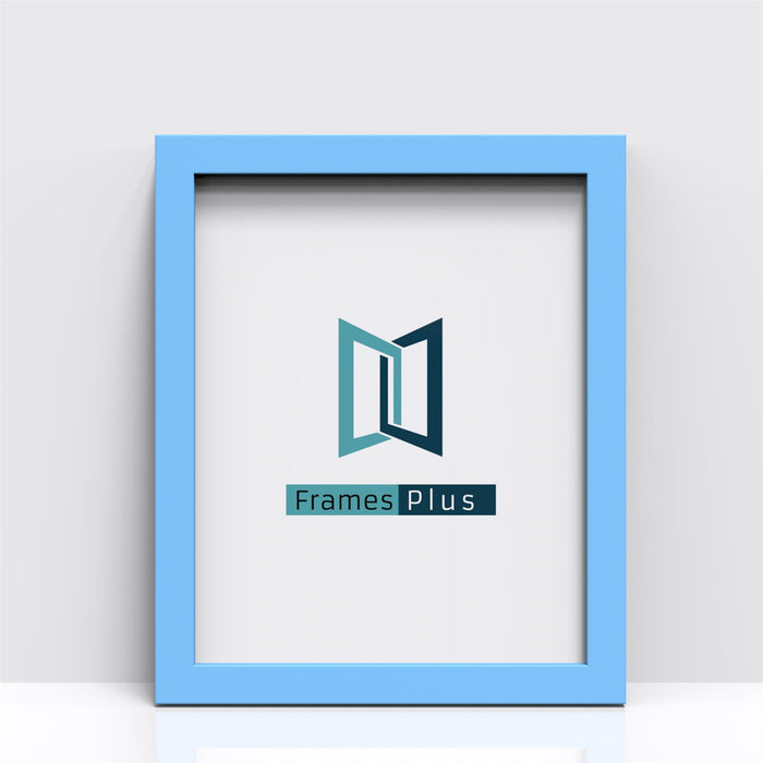 Blue picture and poster frame featuring the Frames Plus logo.