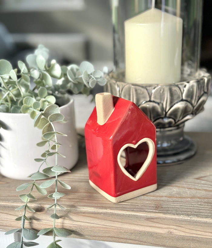 Red Ceramic House Tea Light Holder