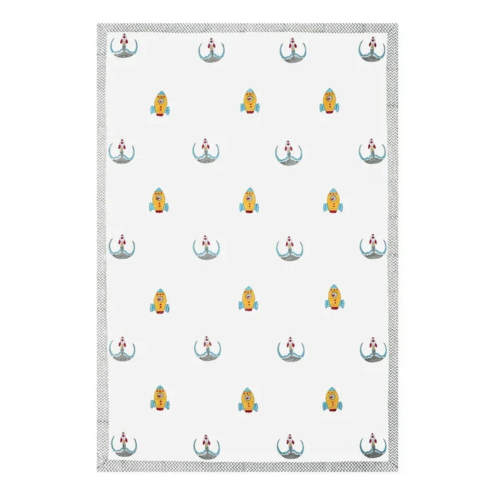 Rocket Space Block Printed Kids Cotton Bedsheet - Single Bed Size (60X90 Inches)