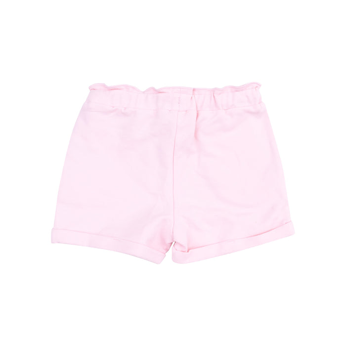 Ruffle Sleeve Sweatshirt with Chenille Patch and Paperbag Shorts Bubbly Whale Pink
