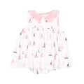 Sailor Bodysuit Dress with Embroidery - Sailboats Pink