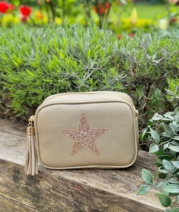 Sand Cross Body Handbag with Gold Star