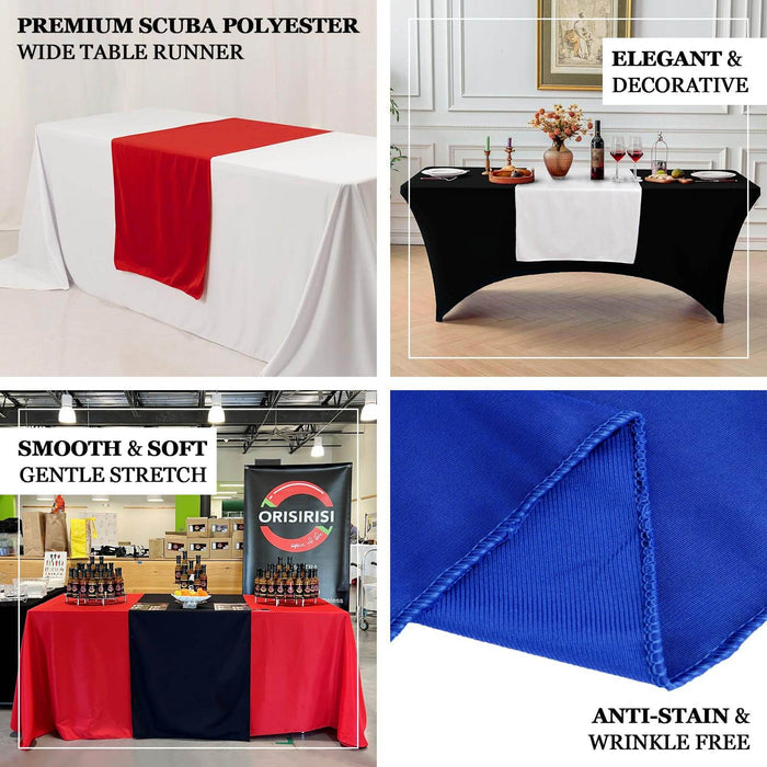 Premium scuba polyester table cover in red and blue, elegant and decorative.