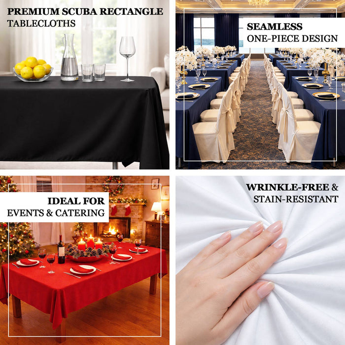 Premium scuba rectangle tablecloths for events and catering, wrinkle-free and stain-resistant.