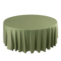 Round olive green tablecloth with elegant draping