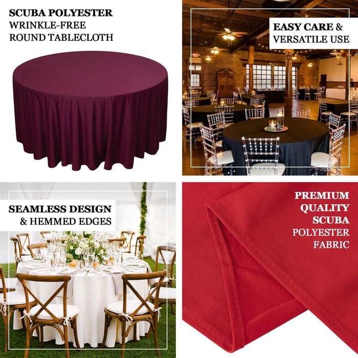 Scuba polyester round tablecloth in burgundy, easy care and versatile use.