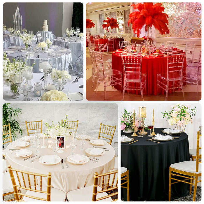 Elegant banquet table settings with floral arrangements and decorative elements.