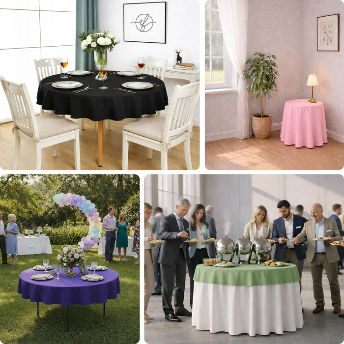 Colorful tablecloths for various settings: dining, casual, and event use.