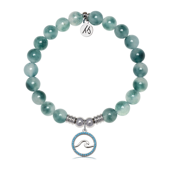 Serenity Wave Charm with Teal White Jade Gemstone Bracelet