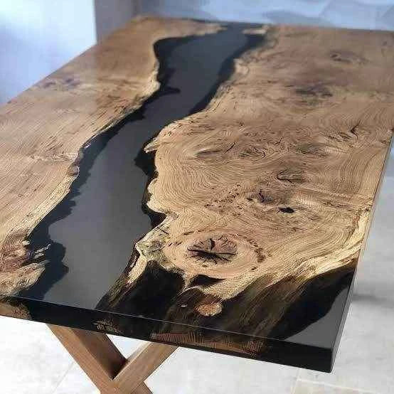 Shiny Black Translucent Resin Dining Table for Modern Elegance with legs - Pacific Resin Art