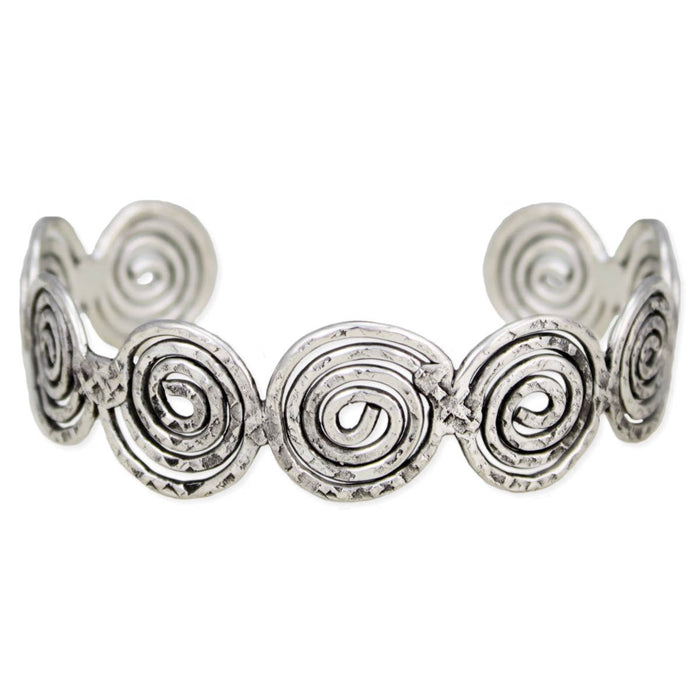 Silver Hammered Spirals Cuff Bracelet