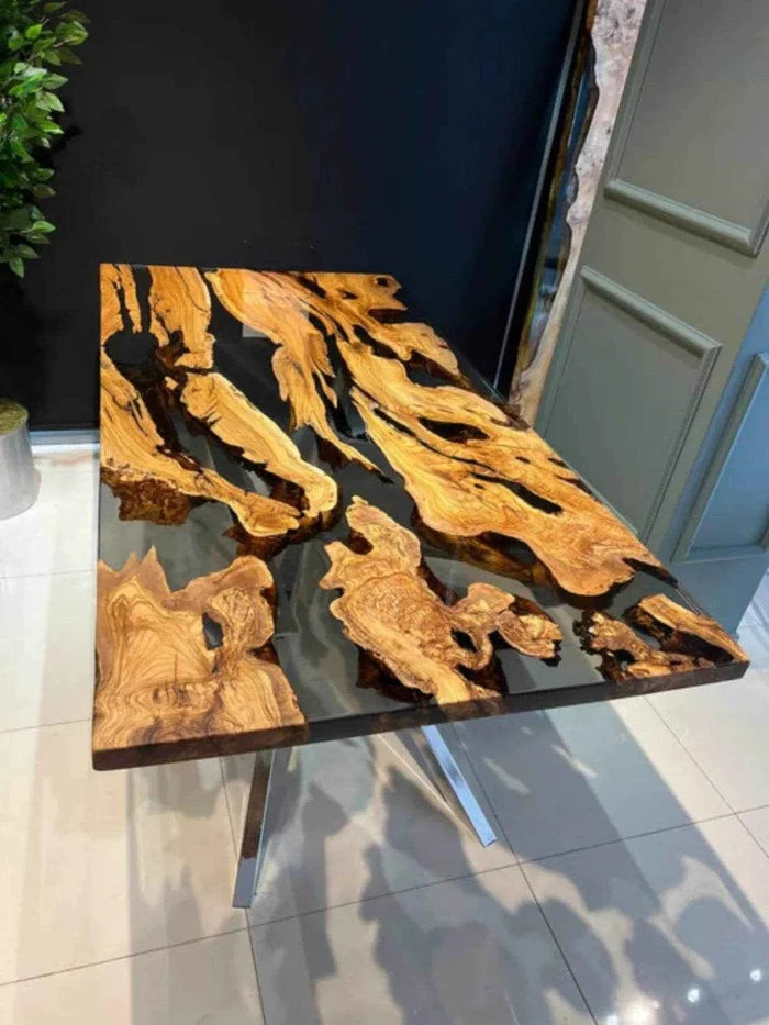 Smoke Black Translucent Resin Dining table | Luxury Dining Table For Home Interiors with legs - Pacific Resin Art