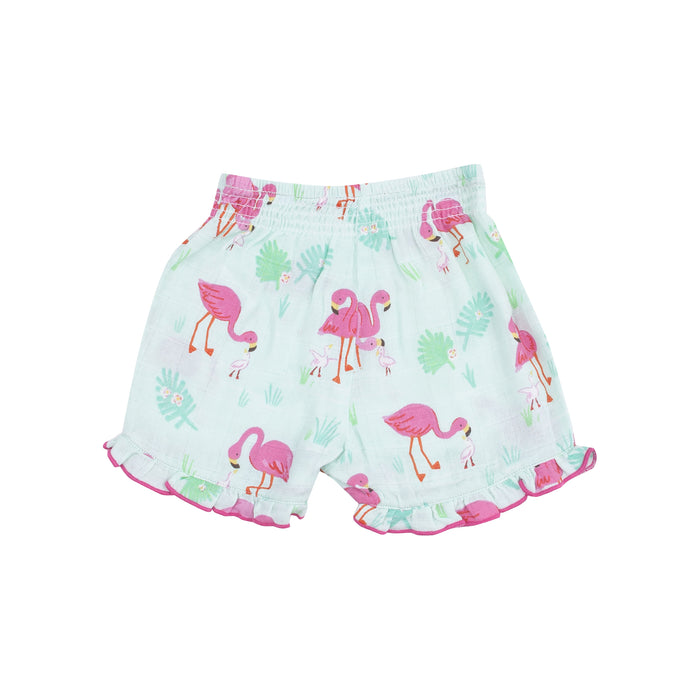 Square Neck Ruffle Tank and Short - Flamingos
