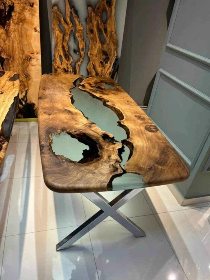 Tranquil Gloss Wooden Resin Dining table with legs - Pacific Resin Art