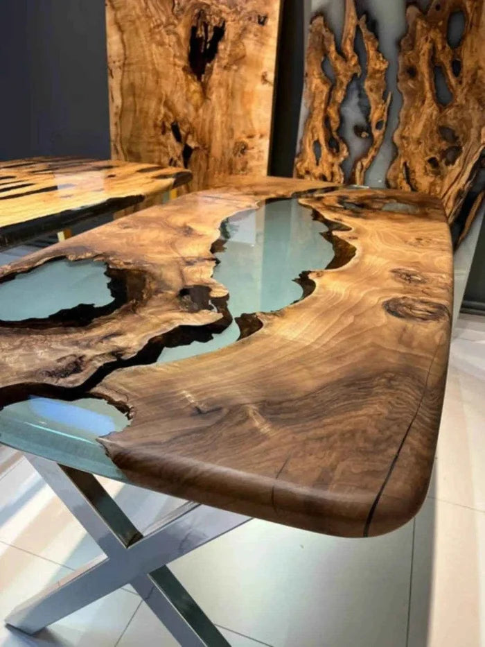 Tranquil Gloss Wooden Resin Dining table with legs - Pacific Resin Art