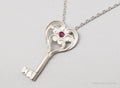 Vintage Franklin Mint 1979 Ruby Heart Key Sterling Silver Chain Necklace 16"