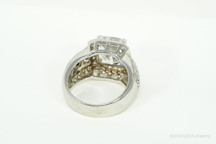 Vintage Large Cubic Zirconia Sterling Silver Ring Size 9