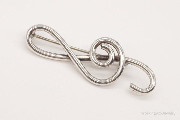 Vintage Music Note Sterling Silver Brooch Pin