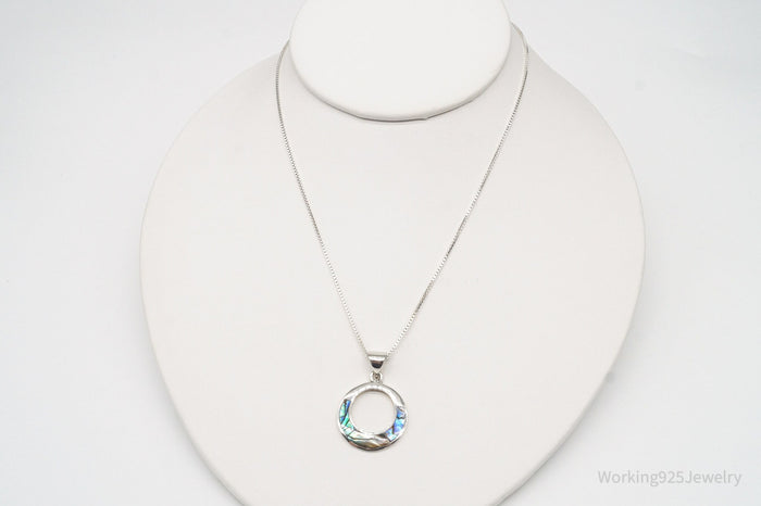 Vintage Paua Abalone Shell Sterling Silver Necklace