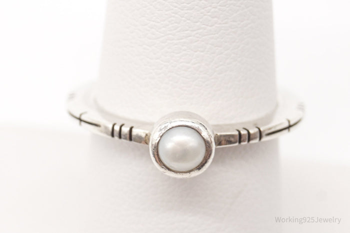 Vintage Pearl Silver Modernist Ring - Size 6.75